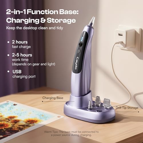 Caydo Electric Diamond Painting Pen with Light, Diamond Art Tool, Purple