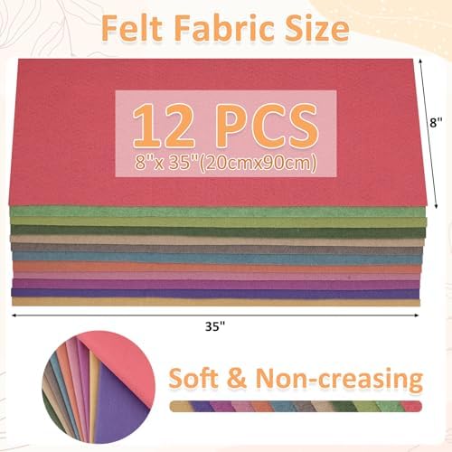 XSEINO 12 Rolls 8"x35" 1.4mm Thick Soft Felt Fabric Sheet 12 Assorted Morandi Series Colors Felt Pack for DIY Craft Sewing Squares Nonwoven Patchwork