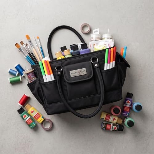 Everything Mary Deluxe Store & Tote Organizer – Black Craft Caddy with Handle – Collapsible Bag for Sewing, Scrapbooking, Art Supplies & DIY Project Organization