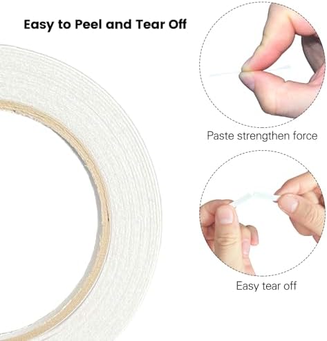 6mm Double Sided Tape White 4 Rolls (Total Length 133 Yards), 1/4 Inch Strong Adhesive Sticky Wrap Tape for Crafts Gift Wrapping Paper Card Making Home Office School Stationery