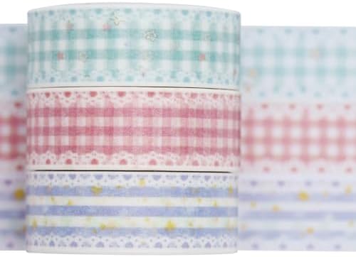YUBBAEX Cute Printed Washi Tape 3 Rolls Japanese-Style Masking Tape Set Decorative for Arts, DIY Crafts, Journal Supplies, Planners, Scrapbook, Card/Gift Wrapping (Lace Checkered)