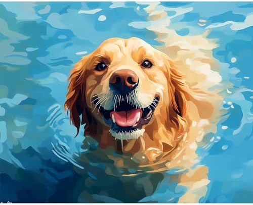 Natuyalo Paint by Numbers for Adults Beginner, Dog in Water Painting by Numbers, Animals Paint by Number Kits Suitable for Home Wall Decoration 16x20 Inch