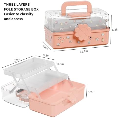 Covetree Three-Layer Multipurpose Storage Box with Handle – Ideal for Hair Accessories, Sewing Supplies, Art Supplies, Medicine, and Tools Organizer for Kids (transparent)