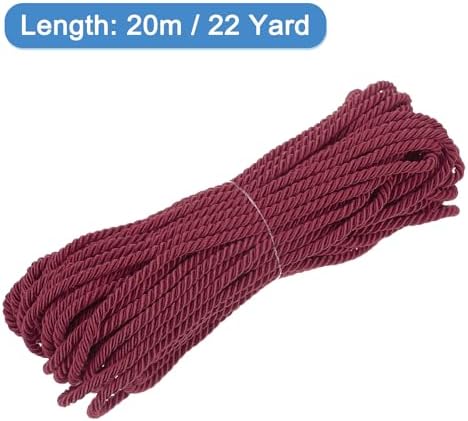 MECCANIXITY Twisted Cord Trim, 22 Yard 5mm 3-Ply Twine Braided Rope Shiny Thread String for Craft Gift Bag Curtain Christmas Decor, Wine Red- 20m