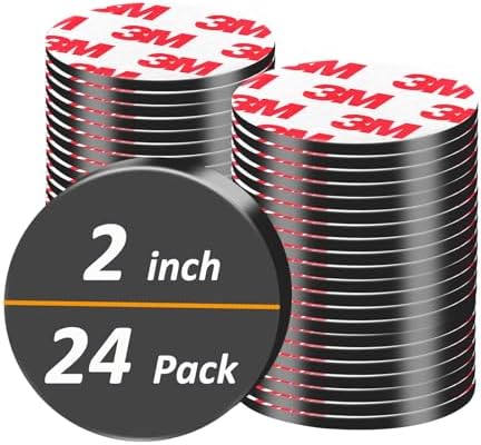 24Pack, 2 inch Large Round Magnets with Adhesive Backing, 50mm Precut Strong Sticky Big Magnetic Dots Tapes for DIY Crafts Projects Whiteboard, Fridge, Organization