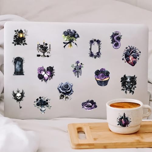 50Pcs Vintage Stickers,Waterproof Transparent PET Aesthetic Decorative Scrapbooking Supplies for Adult Card Making Letters Planner Journaling Junk Journal DIY Water Bottles Art Craft.Black Rose