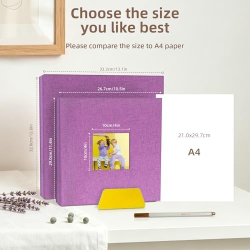 Popotop Photo Album Self Adhesive with Picture Display Window,40 Pages DIY Scrapbooking Supplies Kit for 4x6 8x10 Picture,Linen Cover Memory Book for Baby Wedding, with Scraper and Metallic Pen