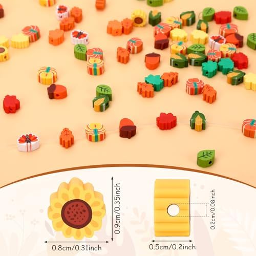 300Pcs Fall Autumn Polymer Clay Beads for Jewelry Making