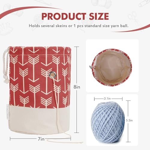 TOGETRUE Yarn Bag, Small Knitting Crochet Bag, Portable Yarn Storage Bags Organizer for Crocheting Project, Store Skein Ball, Short Knitting Needle (Red)