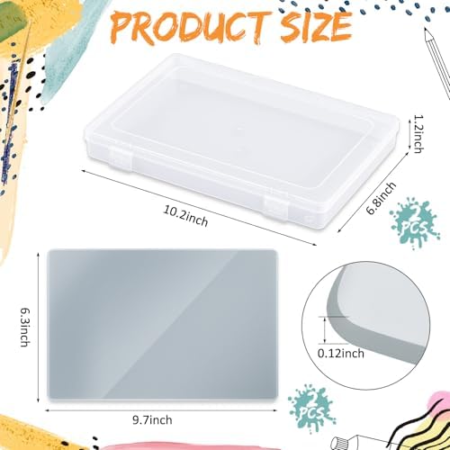 Nuanchu 2 Set Glass Oil Paint Palette, Airtight, 10.2 x 6.8 Inches, Grey | Handy Tempered Glass for Oil Painting, Moisture-proof lid Keep Paint Fresh, Portable Travel Outdoor, Leak-proof Airtight Seal