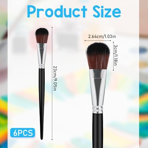 1 Inch Mop Brush for Acrylic Painting, 6 PCS Blending Brush for Acrylic Painting with Short Wooden Handle, Oval Blending Brushes Oil Paint Brushes for Watercolor, Acrylic, Gouache, Face Body (Black)