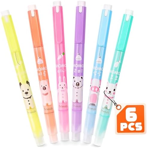 Double Sided Highlighters, 6-Pack, Assorted Colors, Cute Animal Design