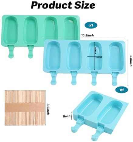 Popsicles Molds, 2Pcs Homemade Cake Pop Molds with Wooden Popsicles Sticks, Reusable Silicone Ice Pop Cream Cakesicle Maker Mold 4 Cavities for Home DIY Craft, Green & Blue