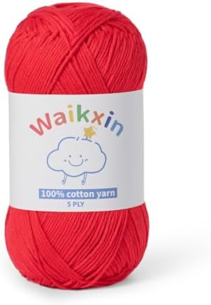 100% Cotton Yarn for Crocheting,Baby Yarn for Crocheting Soft,5 Ply Milk Cotton Yarn,#2 Sport Weight Cotton Yarn,3.52oz/262.4yds Amigurumi Yarn for Puzzle,Clothes&DIY Crafts.(Red)