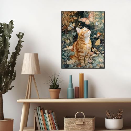 Diamond Art Kits for Adults,Cat Flower Diamond Painting for Beginners
