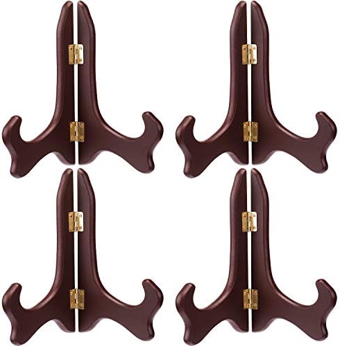 Tatuo 4 Pack 5 Inch Wooden Plate Stand Easel Display Holder, Red