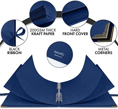 Bstorify Square Scrapbook Photo Albums 8 x 8 Inch Blue Hardcover with Ribbon Closure - Ideal for Scrapbooking, Art & Craft Projects | Hardcover with Thick Kraft Paper, Ideal for Your Scrapbooking Albums, Art & Craft Projects (Blue, 8 x 8 Inch)