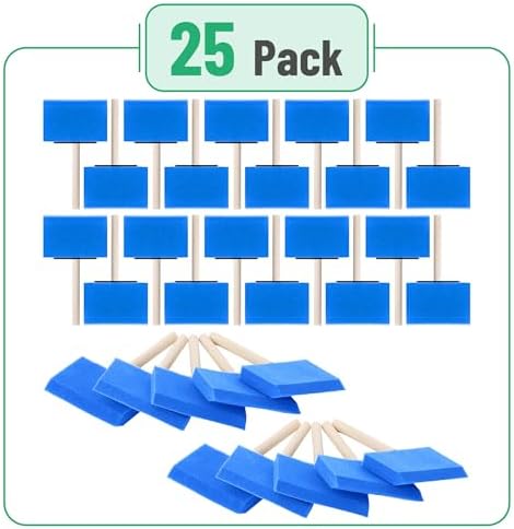 Bates- Foam Paint Brushes, 4 Inch, 25 Pack, Blue Foam Brushes for Painting with Lightweight Wooden Handles