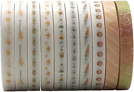 Vintage Pattern 5mm Wide Skinny Washi Tapes Set, 10 Rolls Minimalist Yellow Japanese Masking Decorative Tapes for Bullet Journal Planners DIY Decor Crafts Arts Scrapbooking Adhesive