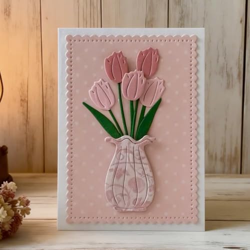 Cutting Dies Metal Stencils Scrapbooking Tools DIY Embossing Template for Paper Card Making Album Arts Crafts Supplies (Tulip and Vase-7.5x7cm)