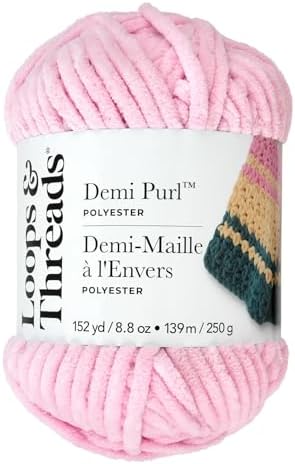 Loops & Threads Demi Purl Yarn – Super Bulky 100% Polyester, Soft Plush Chenille Yarn for Knitting & Crochet, Ideal for Blankets, Hats, Scarves & Crafts, Pale Lilac
