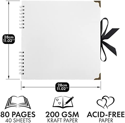 Scrapbook Album, 80 Pages, 11 x 11 Inch, White Photo Album, Scrap Book | Hardcover with Thick 200 GSM Kraft Paper, Ideal for Your Scrapbooking Albums, Art & Craft Projects (White, 11 x 11 Inch)