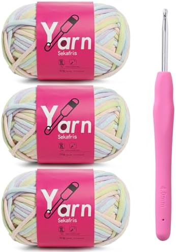 Crochet Yarn 150g/163.5yds Cotton Yarn for Crocheting - Crochet Knitting Yarns for Beginners with Easy-to-See Stitches - Yarn for Crocheting - Parfait Chunky Yarns -Cotton-Nylon Blend (A7)