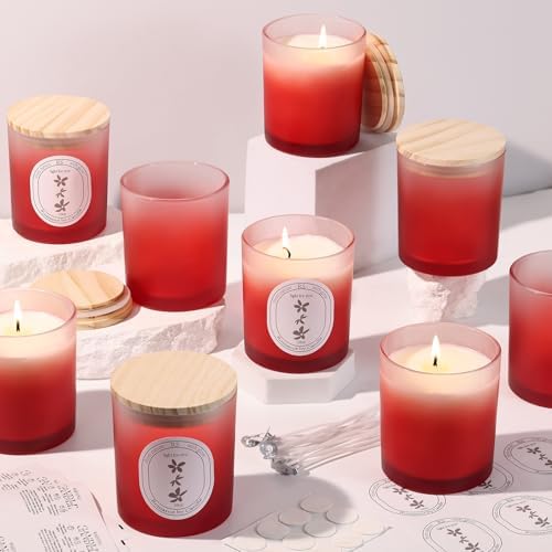 REISEN 12 Pcs 10oz Gradient Red Candle Jars for Candle Making Kit