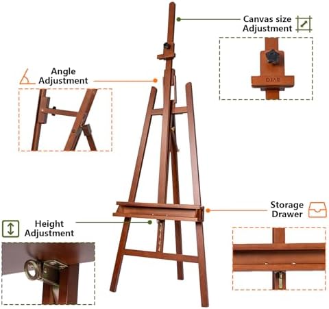 DJAR Large Floor Studio Art Easel for Painting, Sturdy and Durable, Walnut | Adjustable Artist Easel with Storage Tray, Holds canvases up to 49", Solid Beech Wood Display Stand for Adults & Beginners