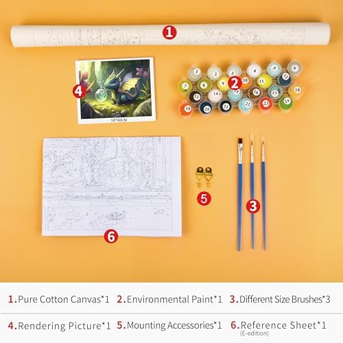 TUMOVO Paint by Numbers Cute Little Dragon DIY Paint by Numbers Kit for Adults and Kids DIY Canvas Painting by Numbers Watercolor Oil Painting Acrylic Painting Arts and Craft 16x20 Inch