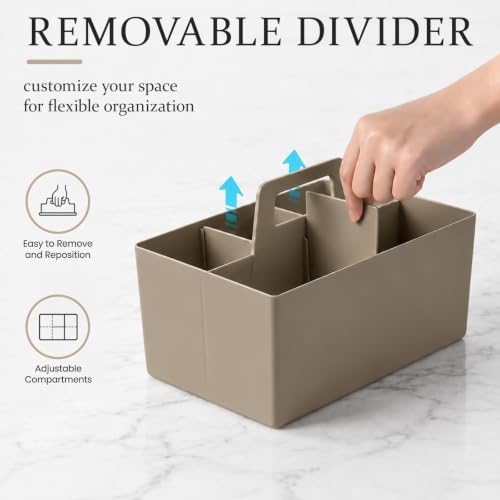 Multipurpose Caddy Organizer with Handle Plastic Desk Storage, Coffee Brown