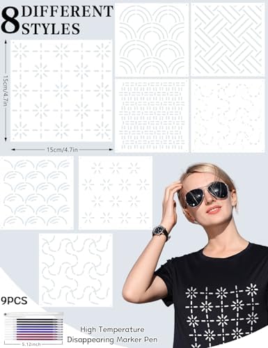 Gezan Sashiko Stencils Plastic Sashiko Template Pattern Geometric Embroidery Stabilizers Drawing Line Template for Hand Quilting Sewing (8)