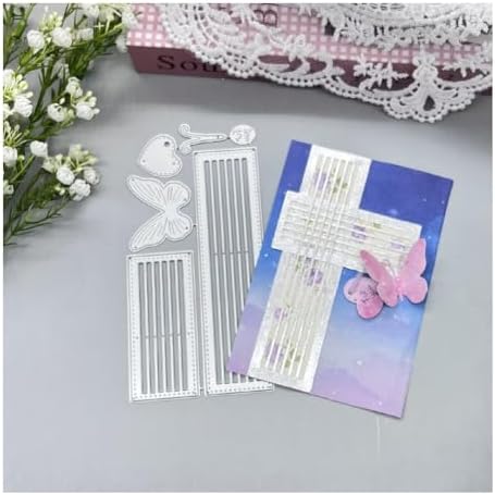 Scrapbooking Die-Cuts for Card Making, Christmas Metal Cutting Dies, Paper Craft Punch Template, Background Embossing Stencils, DIY Album Décor (Striped Border Butterfly Heart- 15x7.4cm)