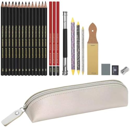 Heshengping, Sketching and Drawing Pencils Set-26pcs,Art Supplies Drawing Kit,Graphite Charcoal Professional Pencils Set, Adults Beginners Artist with Silver Case
