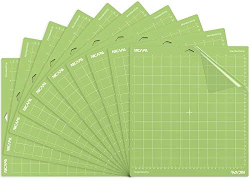 NICAPA StandardGrip Cutting Mat for Cricut, 12x12 inch, 10 Pack, Green, Paper, StandardGrip, Cutting Board, Crafting