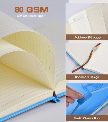 Biuwory Leather Journal Notebook,256 Thick Lined Pages,Hardcover 5.7"×8.3" | Vintage Journal for Women Men,Work,School,Business,Travel Diary,Note taking,College Ruled Writing,Daily Journaling Notebook