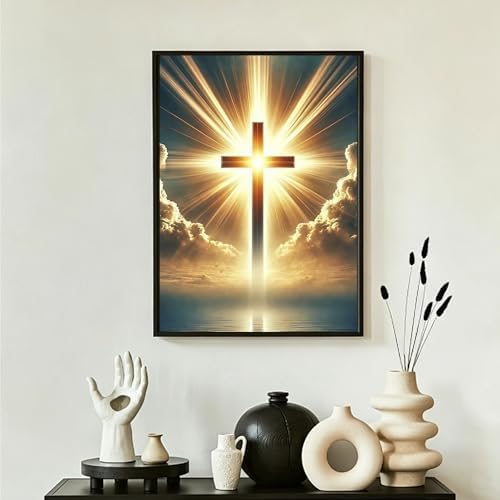 ckdiluy Cross Diamond Art Kits for Adults Beginners, 5D DIY Religious Cross Diamond Painting Kits, Full Round Drill Diamonds Dots Gem Art Crystal, Home Wall Decor 12X16 Inch
