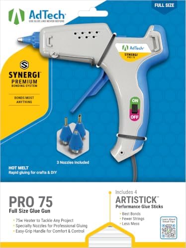 AdTech Pro 75 Full Size Hot Glue Gun Kit - Includes 3 Nozzles & Features Artistick Stringless Hot Glue Sticks, 75-Watt Powerful Heater, Ergonomic Design