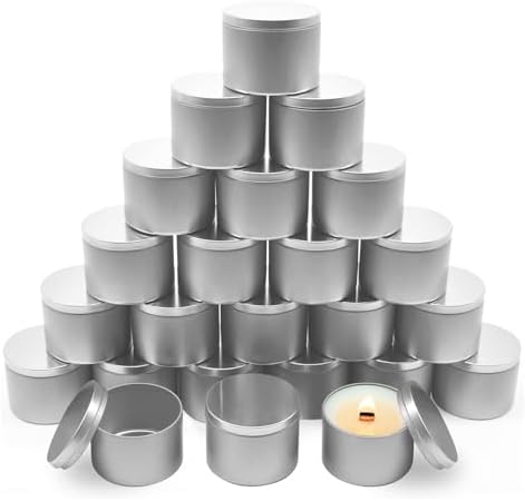 24-Pack 8oz Candle Tins with Lids, Metal Candle Jars for Candle Making, Empty Containers Vessels Bulk for Small Business & Beginners DIY Storage -Silver