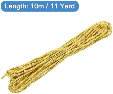 MECCANIXITY Twisted Cord Trim, 11 Yard 3mm 3-Ply Twine Braided Rope Shiny Thread String for Craft Gift Bag Curtain Christmas Decor, Light Gold - 10m