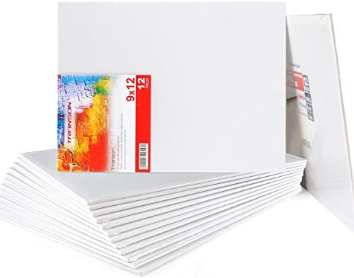 Transon 12 Pack 9x12 Inch Acrylic Painting Canvas, with Heavy Duty MDF Backing Boards, 100% Cotton Acid-Free Primed Canvas Panels for Beginners Art Crafts