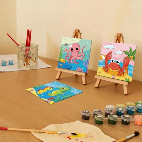 Anseal 12 Packs Pre Drawn Canvas to Paint, 4" X 4" Ocean Pre-Printed Paint Party, Pre Stretched Canvas Outline Painting Boards for Beginners, Party Favor