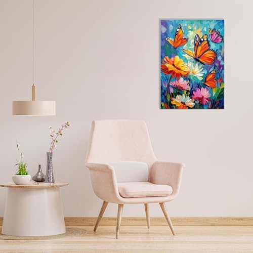 MAXBYE Paint By Numbers Kit for Adults with Frame and Wooden Easel, Colorful Butterfly Acrylic Simple Oil Painting Kits for Beginners, Gift Home Wall Garden Decor Any Festival 10×14 in