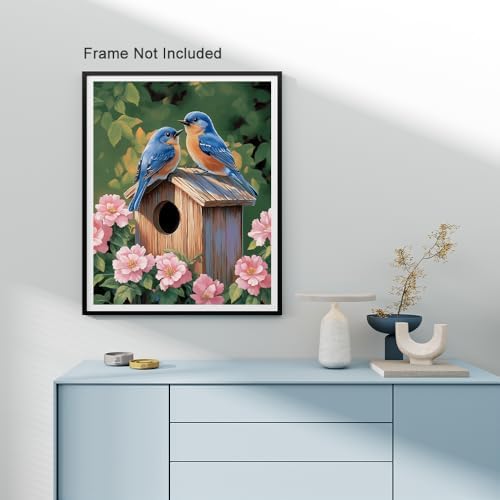 Natuyalo Paint by Numbers Kit for Adults, Blue Birds Paint By Number Kits for Beginner Animals House Acrylic Painting Kit Adults' Paint-by-Number Kits for Gift Home Wall Decor 16x20 inch