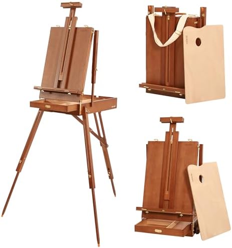 VISWIN French Easel for Painting with Palette, Shoulder Strap & Storage, Adjustable Beech Wood Travel Art Easel Stand, Portable Sketchebox Plein-Air Easel for Adults, Artists, Table Top & Floor Use