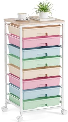 Rolling Storage Cart, Rainbow Cart with 8 Drawers and Wooden Tabletop, Teacher Organization for Classroom, Art Cart for Classroom,Office,Bedroom,Rainbow | Teacher Organization for Classroom, Art Cart for Office,Bedroom,Craft Room
