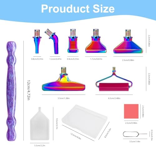 Diamond Painting Pen Kit - 7 Metal Tip Diamond Art Tools, 5D Diamond Painting Accessories for Adults Beginners, Resin Pen with Straight/Bent/Flat/Roller Nibs, Tray & Clay