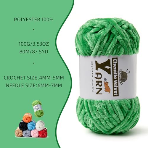 Chenille Crochet Christmas Green Yarn 3 Pack
