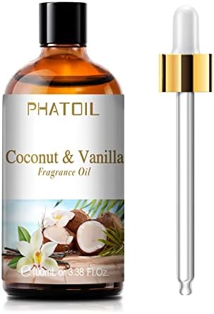 PHATOIL Coconut & Vanilla Fragrance Oil for Diffuser Aromatherapy 3.38FL.OZ | Long Lasting Scented Oils For Humidifier, Air Freshener, DIY Soap Candle, Scent Project Making, Aroma Oil for Home Freshening