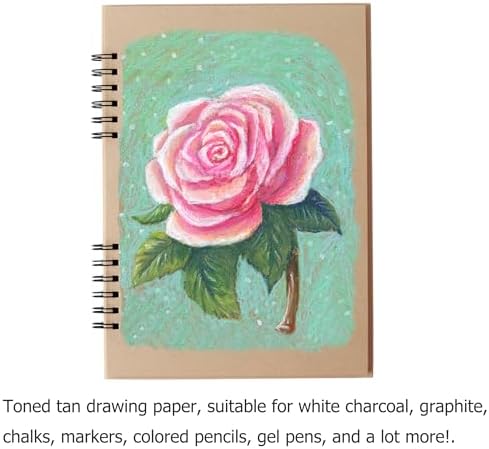 SuyuanArt A5 Toned Tan Sketch Pad, 5.5" x 8.5" (1 Pack, 50 Sheets) - Spiral Bound Mixed Media Sketchbook for Drawing, Doodling, Sketching & Painting - Acid Free, Artist Paper for Charcoal, Pencil, Pen